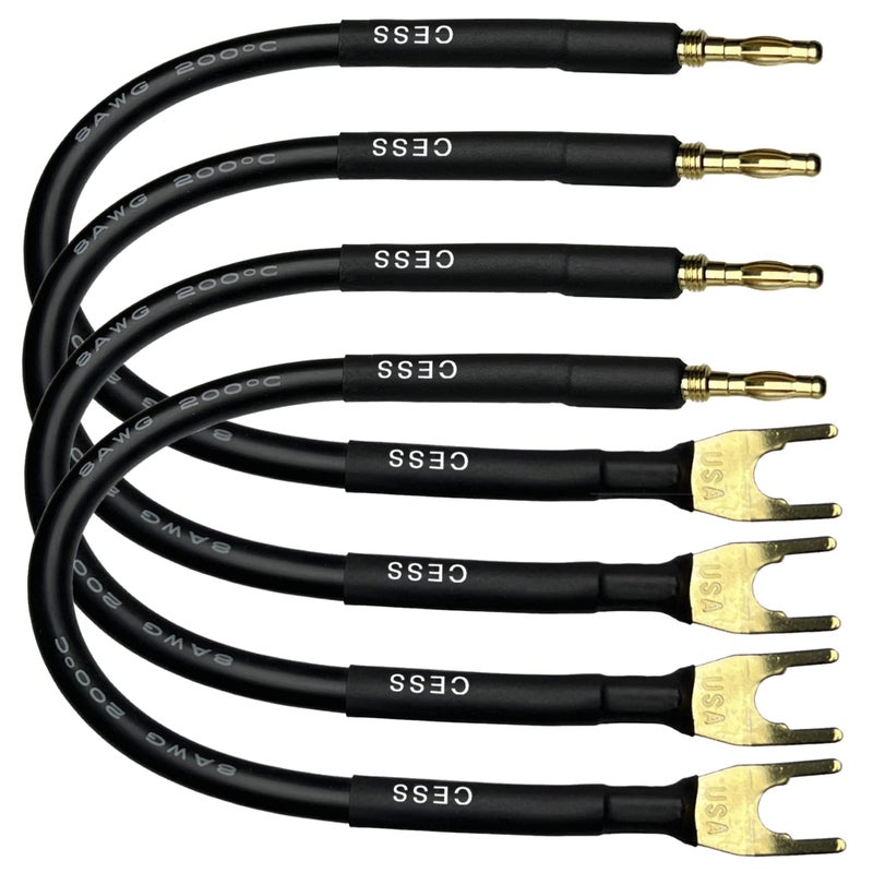 CNCESS CESS-027L HiFi Speaker Cable Jumpers Wire 6-inch - Spade Plug to Banana Plug Speaker Jumper Cable - 4 Pack (Large Fork) - Image 4